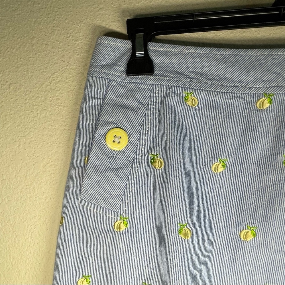 Lilly Pulitzer Lemon Embroidered Seersucker Blue Yellow Skirt - Picture 3 of 7
